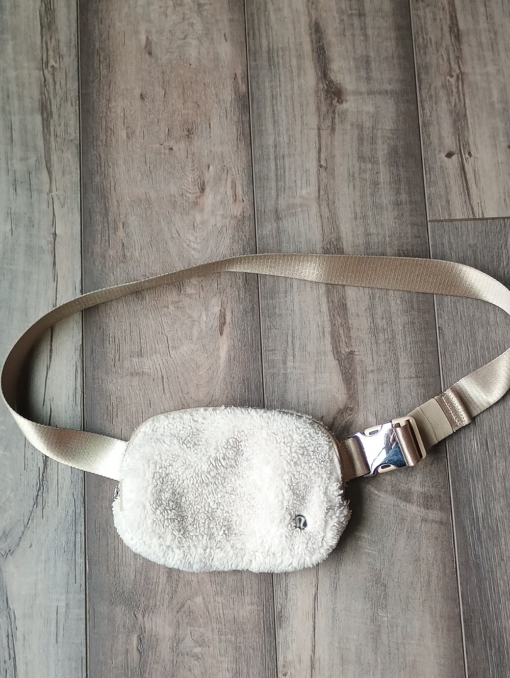 lululemon athletica Cream Plush Belt Bag with Metallic Buckle